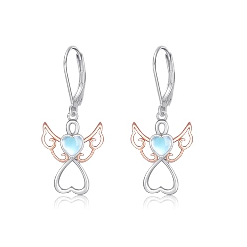 OHAYOO Mondstein Ohrringe Engel 925 Sterling Silber Schutzengel Ohrringe Damen Engel Ohrringe Kinder Vergoldet Ohrringe Mondstein Schmuck Geschenke Für Damen Kinder von OHAYOO