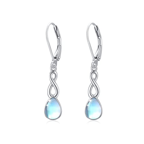 Infinity Mondstein Tropfen Ohrringe 925 Silber Mondstein WaterDrop Leverback Ohrringe Infinity Ohrhänger Mondstein Schmuck Valentinstag Geschenke für Frauen von OHAYOO