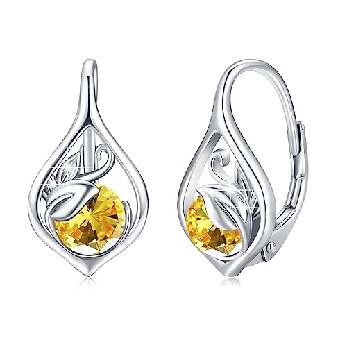 November Geburtsstein Ohrringe 925 Sterling Silber Ranke Leverback Ohrringe für Frauen Geburtsstein Creolen Schmuck für Frauen (Citrin) von OHAYOO