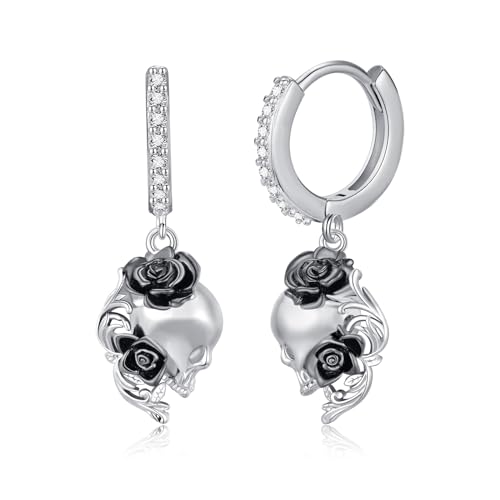 OHAYOO 925 Sterling Silber Totenkopf Ohrringe Hängend Blumen Schwarze Schmuck Drop Flower für Damen OHAYOO 925 Sterling Silber Totenkopf Ohrringe Hängend Blumen Schwarze Schmuck Drop Flower für Damen von OHAYOO