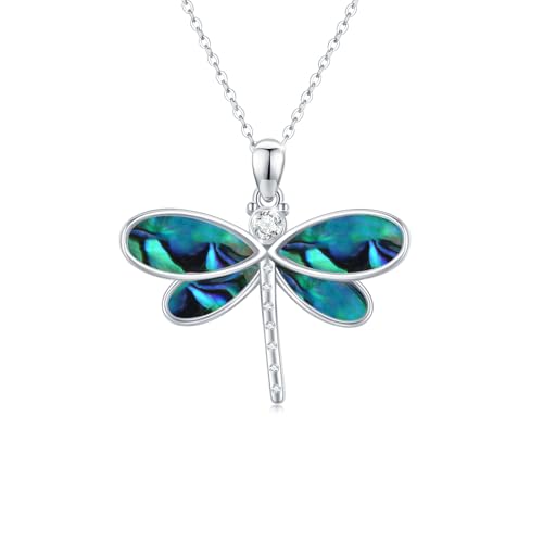 OHAYOO Abalone Muschel Libelle Halskette 925 Sterling Silber Libelle Anhänger Halskette Niedliche Libelle Schmuck Geschenke für Frauen Mädchen Kinde von OHAYOO
