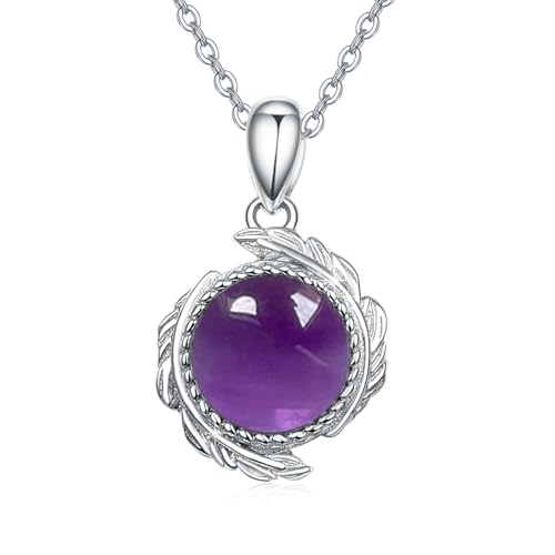 OHAYOO Amethyst Kette Silber 925 Amethyst Stein Anhänger Kette Feder Halskette Heilstein Kette Feder Schmuck für Unisex Damen Mädchen Frauen Geschenke von OHAYOO