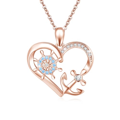 OHAYOO Ankerkette Silber 925 Herz Ruder Anker Anhänger Roségold Herz Schmuck für Damen Frauen Mädchen OHAYOO Ankerkette Silber 925 Herz Ruder Anker Anhänger Roségold Herz Schmuck für Damen Frauen Mädchen von OHAYOO