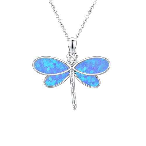 OHAYOO Blau Opal Libelle Halskette 925 Sterling Silber Libelle Anhänger Halskette Niedliche Libelle Schmuck Geschenke für Frauen Mädchen Kinder von OHAYOO