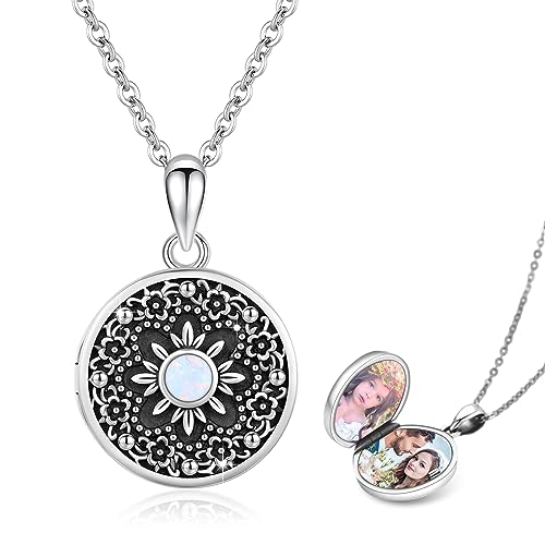 OHAYOO Blume Kette Medaillon Zum Öffnen Halskette 925 Sterling Silber Blume Foto Bilder Kette Amulett Schmuck Geburtstag Geschenke für Damen Mädchen Kinder Tochter von OHAYOO