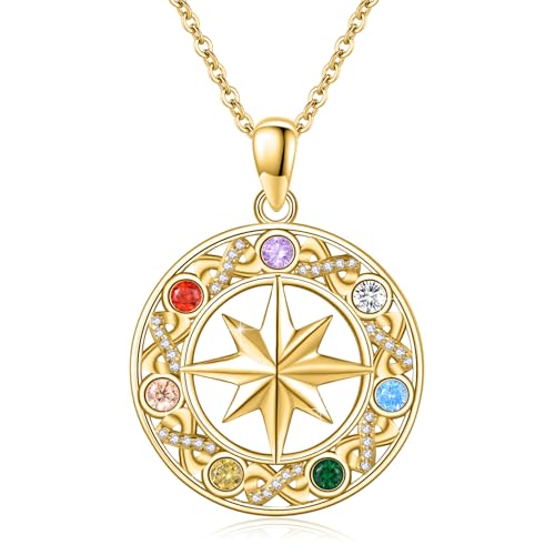 OHAYOO Chakra Kette Damen 925 Sterling Silber Chakra Schmuck Vergoldet Chakra Anhänger Halskette Geschenk für Damen Mädchen Geburtstag von OHAYOO