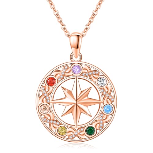 OHAYOO Chakra Schmuck Kette Damen 925 Sterling Silber Chakra Halskette Rosengoldbeschichtet 7 Chakra Anhänger Geburtstag Geschenk für Damen Mädchen von OHAYOO