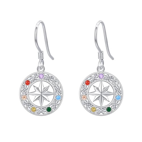 OHAYOO Chakra Schmuck Ohrringe Damen 925 Sterling Silber Creolen Hängend Chakra Ohrringe 7 Chakra Leverback Tropfen Ohrringe Geschenk für Damen Mädchen von OHAYOO