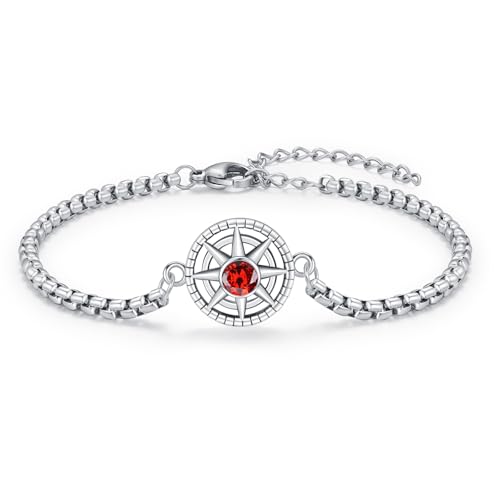 OHAYOO Damen Armband Silber 925 Kompass Geburtsstein Januar Granat Armband Schmuck für Damen Herren Mädchen Teenager Geschenke von OHAYOO