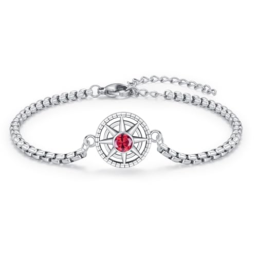 OHAYOO Damen Armband Silber 925 Kompass Geburtsstein Juli Rubin Armband Schmuck für Damen Herren Mädchen Teenager Geschenke von OHAYOO