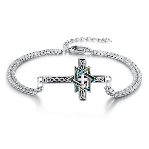 OHAYOO Davidstern Kreuz Armband 925 Sterling Silber Davidstern Religiöser Amulett Armband Wikinger Kreuz Nordische Schmuck Geschenke für Frauen Männer (Davidstern #1) von OHAYOO