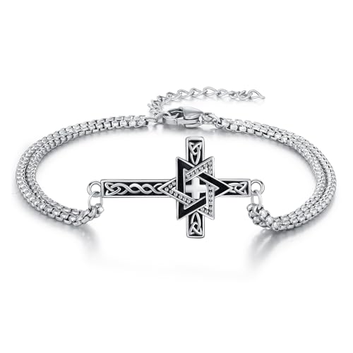 OHAYOO Davidstern Kreuz Armband 925 Sterling Silber Davidstern Religiöser Amulett Armband Wikinger Kreuz Nordische Schmuck Geschenke für Frauen Männer (Davidstern #2) von OHAYOO