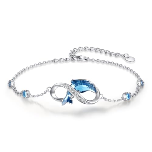 OHAYOO Delfin Anhänger Schmuck Sterling Silber Delphin Anhänger Armbänder Blau Delfin Kristall Armbänder Unendlichkeitssymbol Tier Geschenk für Damen Frauen von OHAYOO