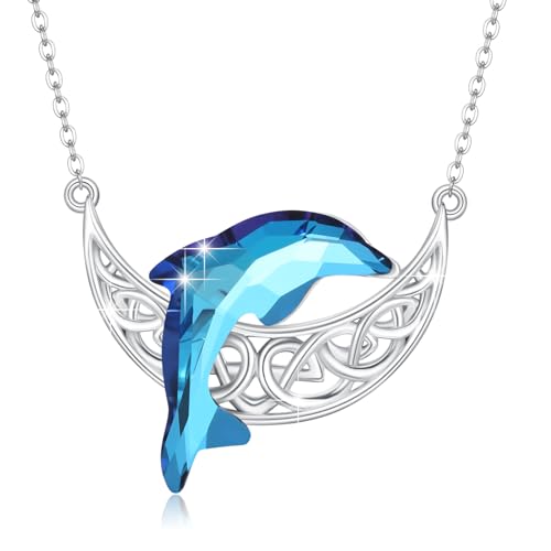 OHAYOO Delfin Kette 925 Sterling Silber Delphin Anhänger Kristall Delphin Halsketten Tier Kette Geschenke für Tochter Mädchen von OHAYOO