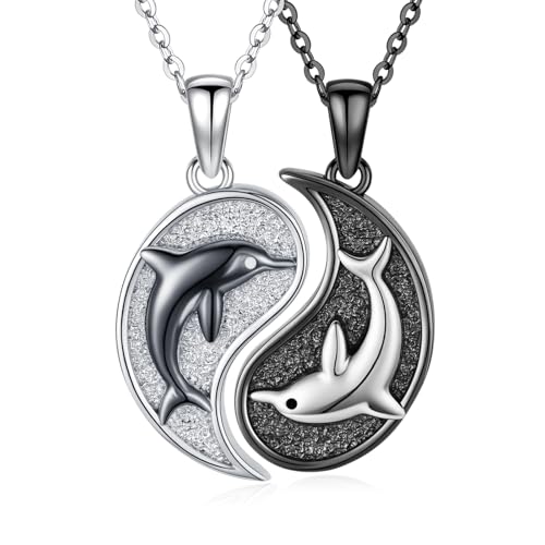 OHAYOO Delphin Yin Yang Kette 925 Sterling Silber Ying Yang Pärchen Kette Partner Ketten bff Freundschaftskette Schmuck für Herren Damen Sie und Ihn von OHAYOO