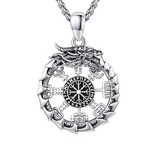 OHAYOO Drachen Kette 925 Sterling Silver Wikinger Symbol Anhänger Kette Amulett Schmuck Geburtstags Geschenke für Herren Damen Mädchen von OHAYOO