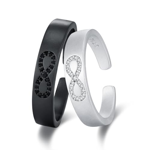 OHAYOO Eheringe 925 Sterling Silber Paar Ringe Partner Freundschaftsring Unendlichkeits Infinity Schmuck Set für Sie und Ihn Pärchen von OHAYOO