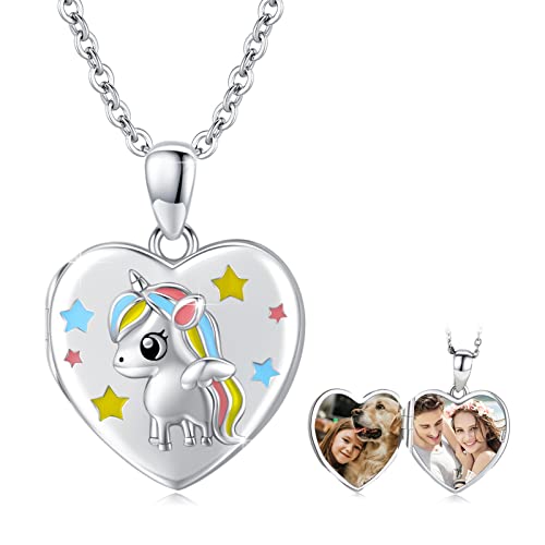 OHAYOO Herz Medaillon Zum öffnen Für Bilder 925 Sterling Silber Einhorn Anhänger Einhorn Kette Mit Bild Zum Aufklappen Einhorn Schmuck Geschenke Für Frauen Mädchen Kinder von OHAYOO