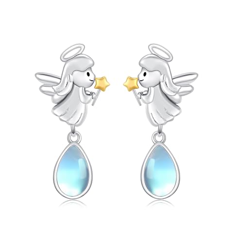 OHAYOO Engel Ohrringe Silber 925 Mondstein Ohrstecker Schutzengel Hängend Schutzengel Mondstein Schmuck Geschenk für Damen Mädchen Tochter von OHAYOO
