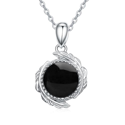 OHAYOO Engelsflügel Anhänger Kette Silber 925 Schwarzer Onyx Kette Feder Schmuck Engelsflügel Onyx Halskette für Unisex Damen Mädchen Frauen Geschenke von OHAYOO