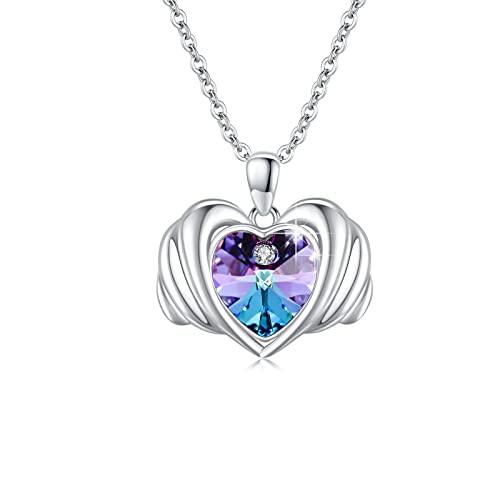 OHAYOO Engelsflügel Herz Halskette 925 Sterling Silber Schutzengel Flügel Anhänger Halskette Zierliche Österreichische Kristall Herz Halskette Schmuck für Frauen Geburtstagsgeschenke von OHAYOO