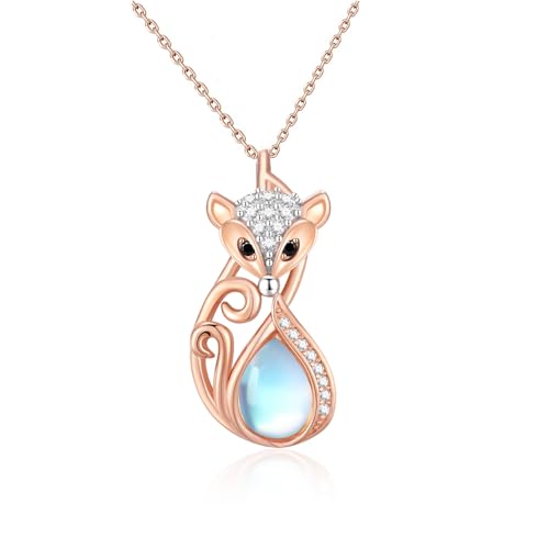 OHAYOO Fuchs Kette Damen 925 Sterling Silber Mondstein Fuchs Anhänger Halskette Fuchs Schmuck Geschenke für Damen Mädchen Kinder von OHAYOO
