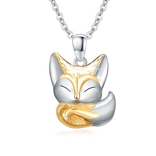 OHAYOO Fuchs Kette 925 Sterling Silber Fuchs Tier Anhänger Halskette Fuchs Vergoldet Tier Schmuck für Unisex Damen Mädchen Frauen Geschenke von OHAYOO