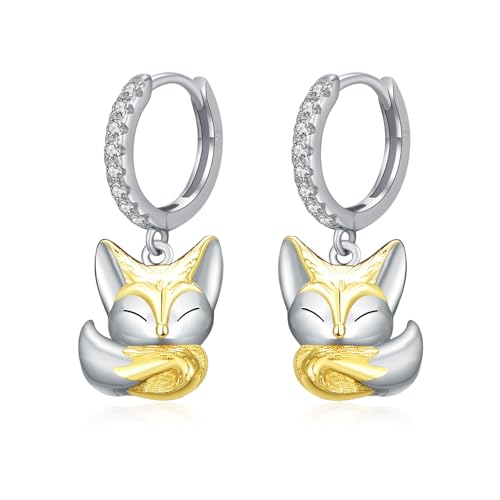 OHAYOO Fuchs Ohrringe Mädchen Silber 925 Creolen Kinder Vergoldet Ohrringe Fuchs Schmuck für Mädchen Kinder Damen von OHAYOO