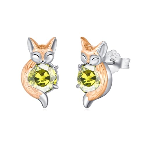 OHAYOO Fuchs Ohrringe Mädchen Silber 925 Geburtsstein Damen Ohrstecker Tier Kinder Schmuck Geschenk für Damen Mädchen Tochter Schwester von OHAYOO