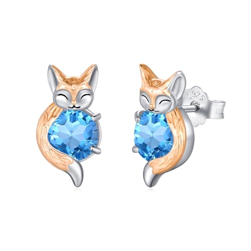 OHAYOO Fuchs Ohrringe Mädchen Silber 925 Geburtsstein Damen Ohrstecker Tier Kinder Schmuck Geschenk für Damen Mädchen Tochter Schwester von OHAYOO