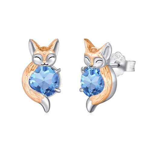 OHAYOO Fuchs Ohrringe Mädchen Silber 925 Geburtsstein Damen Ohrstecker Tier Kinder Schmuck Geschenk für Damen Mädchen Tochter Schwester von OHAYOO