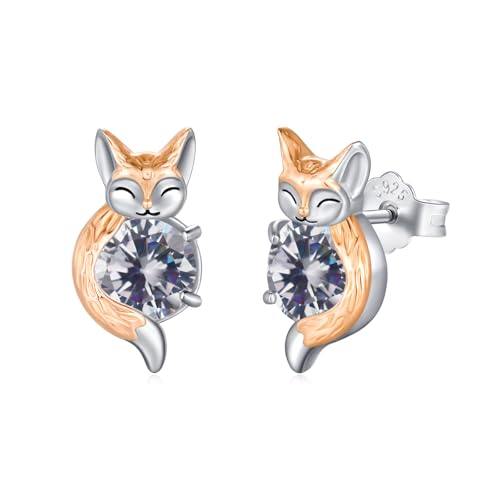 OHAYOO Fuchs Ohrringe Mädchen Silber 925 Geburtsstein Damen Ohrstecker Tier Kinder Schmuck Geschenk für Damen Mädchen Tochter Schwester von OHAYOO