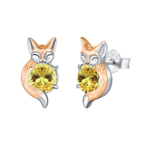 OHAYOO Fuchs Ohrringe Mädchen Silber 925 Geburtsstein Damen Ohrstecker Tier Kinder Schmuck Geschenk für Damen Mädchen Tochter Schwester von OHAYOO