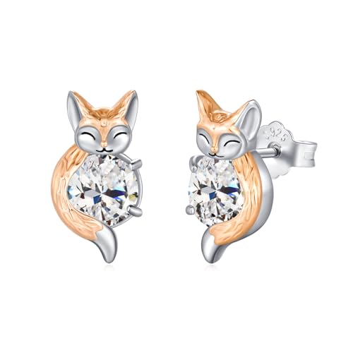 OHAYOO Fuchs Ohrringe Mädchen Silber 925 Geburtsstein Damen Ohrstecker Tier Kinder Schmuck Geschenk für Damen Mädchen Tochter Schwester von OHAYOO