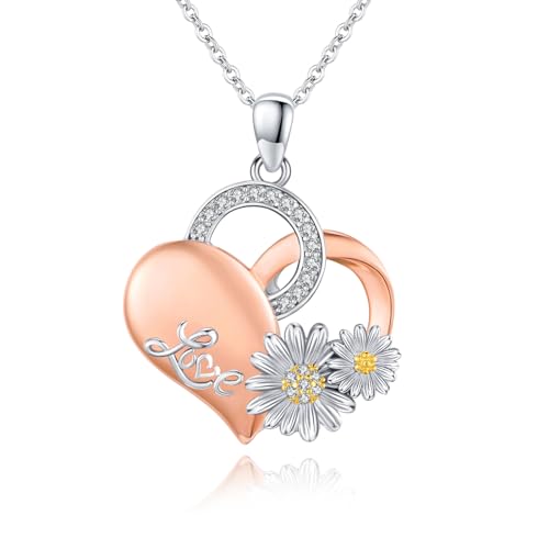 OHAYOO Herz Kette Für Mama 925 Sterling Silber Herz Anhänger Mit Gänseblümchen Beste Mama Kette Mama Schmuck Geschenke Für Mama Damen von OHAYOO