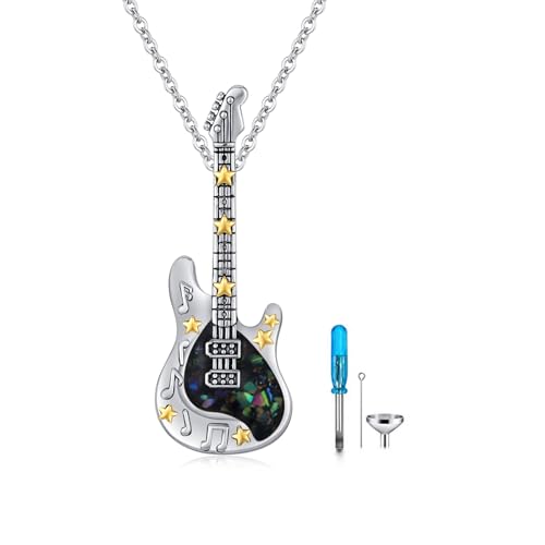 OHAYOO Gitarre Halskette Sterling Silber Gitarre Urne Anhänger Kette Punk Musik Asche Halskette Gitarre Keepsake Schmuck für Frauen Männer Musikliebhaber von OHAYOO