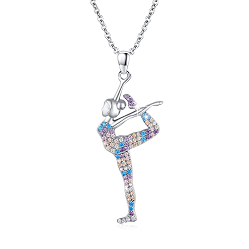 OHAYOO Gymnasti Kette für Mädchen 925 Sterling Silber Kette Ballerina Tänzerin Kette Turnerin Halskette Gymnast Halskette Gymnastikschmuck Geschenk für Mädchen (Gymnasti Mädchen) von OHAYOO