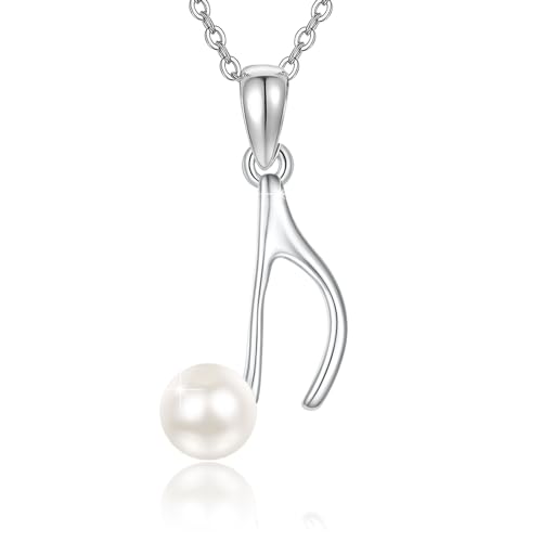 OHAYOO Musiknote Kette mit Perlen 925 Sterling Silber Perlenkette Damen mit Notenschlüssel Anhänger Halskette Damen Music Schmuck Geschenk für Damen von OHAYOO