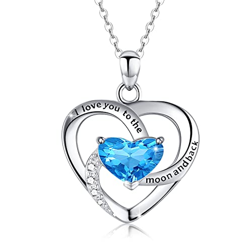 OHAYOO Herz Kette Damen 925 Sterling Silber Geburtsstein Halsketten Damen Herz Anhänger Kette Geburtsstein Geschenke für Frauen Geburtstagsgeschenk für Frauen (03-März) von OHAYOO