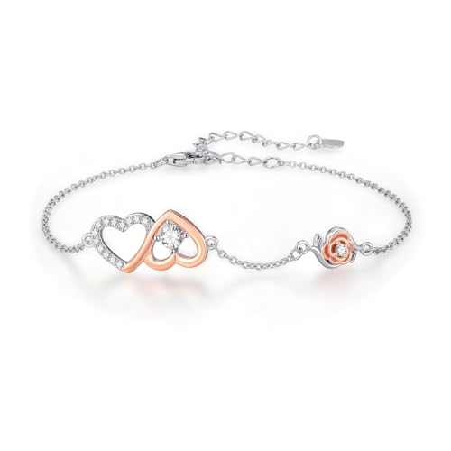 OHAYOO Herz Armband Damen 925 Sterling Silber Infinity Rose Armband Mit Herz Infinity Schmuck Geschenke Für Damen Mama von OHAYOO