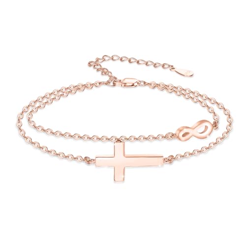 OHAYOO Kreuz Armband Damen 925 Sterling Silber Rosegold Infinity Armband Unendlichkeitszeichen mit Kreuz Schmuck Geschenke für Freundin Frauen Mädchen Mama von OHAYOO