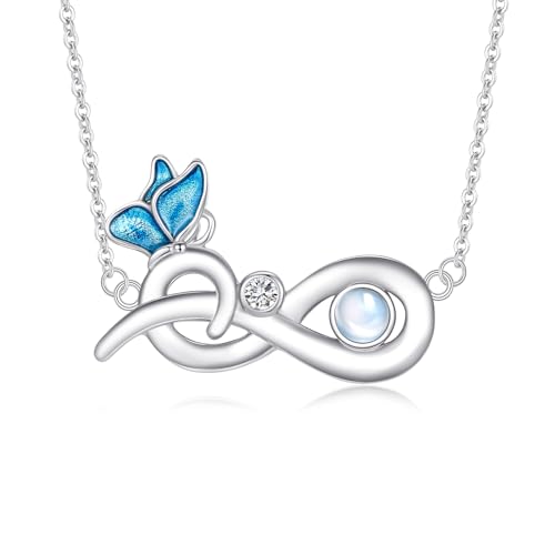 OHAYOO Infinity Kette Damen 925 Sterling Silber Schmetterling Kette Mondstein Anhänger Kette Unendlichkeitszeichen Mondstein Schmuck Valentinstag Geburtstag Geschenk Für Damen von OHAYOO