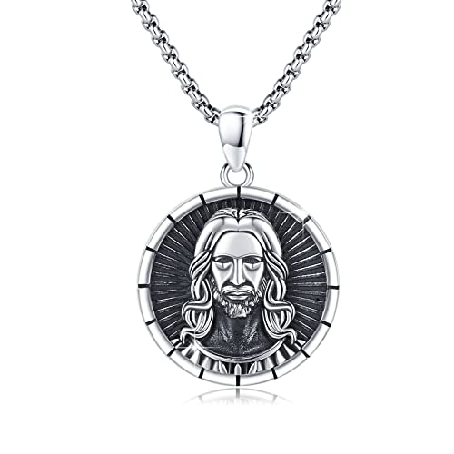 OHAYOO Jesus Kette 925 Sterling Silber Heiliger Christophorus Anhänger Christliche Kette Wikinger Religiöser Schmuck für Herren Damen von OHAYOO