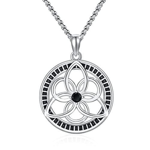 OHAYOO Keltische Kette 925 Sterling Silber Wikinger Kette Trinity Halskette mit Schwarze Zirkon Nordische Keltischer Knoten Halskette Wikinger Schmuck Geschenke für Herren Damen von OHAYOO