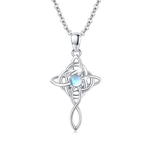 OHAYOO Keltisches Halskette S925 Sterling Silber Mondstein Kette ViKing Kreuz Kette Mondstein Anhänger Halskette Irische Schmuck für Frauen von OHAYOO