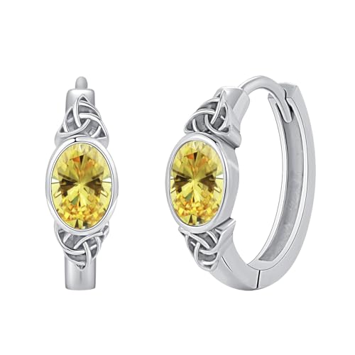 OHAYOO Keltische Ohrringe Damen 925 Sterling Silber Geburtsstein Creolen Ohrringe Keltische Geburtsstein November Citrin Schmuck für Damen Mädchen Frauen von OHAYOO