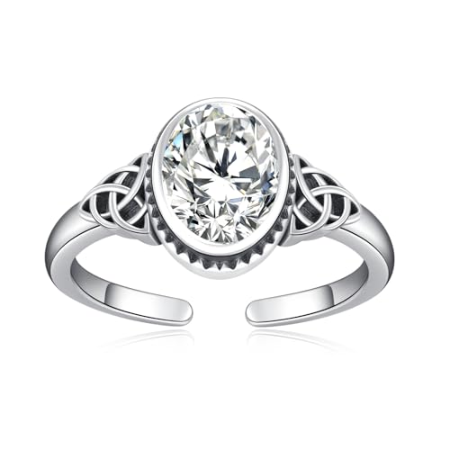 OHAYOO Keltische Ring 925 Silber Damen Verstellbar Vintage Ringe mit April Stein Zirkonia Edelstein Schmuck für Damen Frauen Mutter von OHAYOO