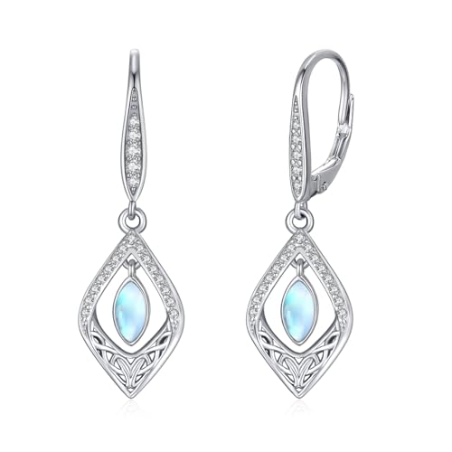 OHAYOO Keltischer Schmuck Damen 925 Silber Mondstein Ohrringe Hängend Silberohrringe Mädchen Leverback für Damen Mädchen Freundin Mama von OHAYOO