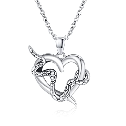 OHAYOO Kette Schlange 925 Sterling Silber Herz Kette Schlange Tier Anhänger Halskette Herz Schmuck Geburtstag Geschenke für Frau Mama Freundin von OHAYOO