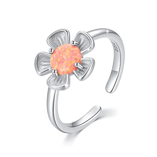 OHAYOO Kirschblüten Ring Silber 925 Opal Ring Kirschblüten Ringe Kirschblüten Schmuck Geschenke für Damen Mädchen Kinder von OHAYOO